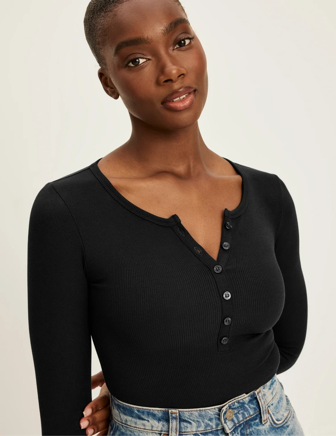SculptRib? Cotton Long Sleeve Henley Top